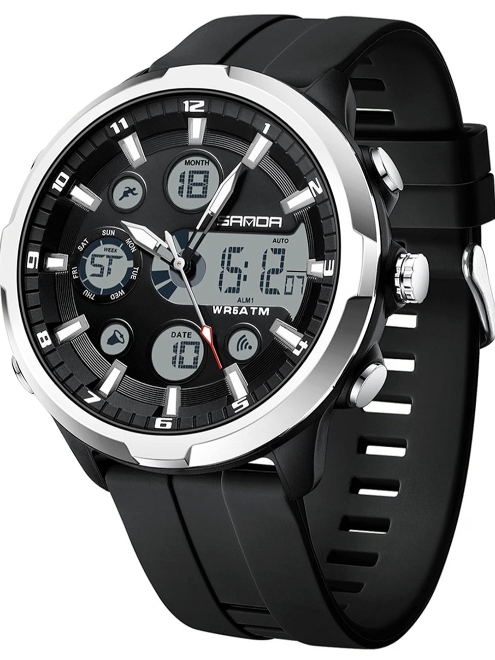 Men's Digital Analog Sports Watch, 53mm Large Face 50M Waterproof Multifunction
